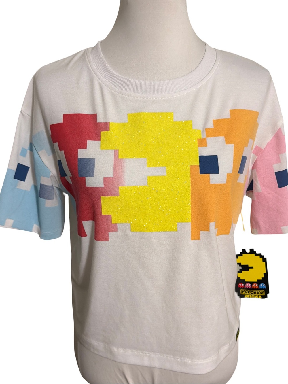 Pac-Man White Graphic Tee with Multi-Color Ghosts